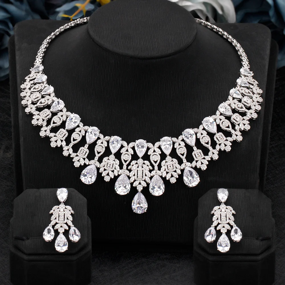 

Luxury Women Wedding Jewelry Set Water Drop Cubic Zirconia High Quality Saudi Arabia Bridal Engagement Accessories The Best Gift