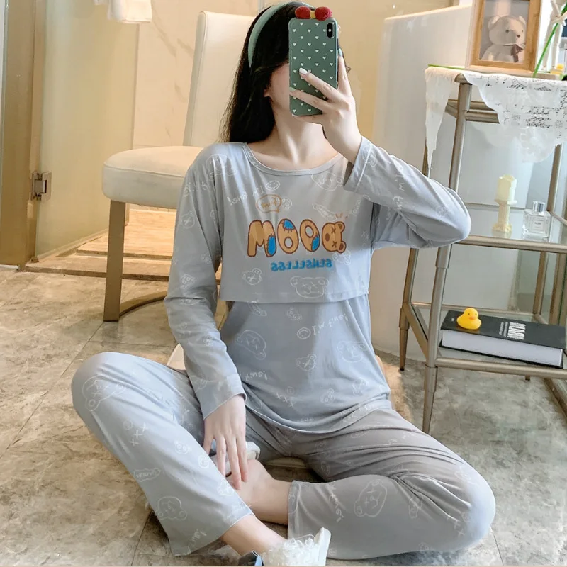 Sau Sinh Cho Con Bú Bộ Đồ Ngủ Điều Dưỡng Leisurewear Hoạt Hình Mang Thai