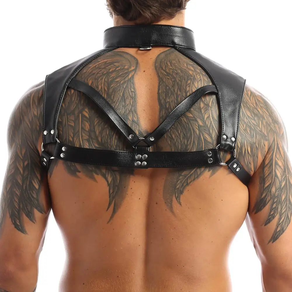 Iiniim-Lencería Zentai de moda para hombre, arnés corporal ajustable para el pecho, disfraz de Bondage con gargantilla, botones de presión para el cuello