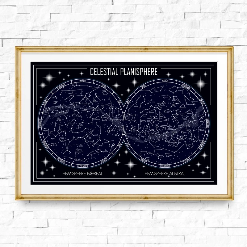 خريطة Planisphere السماوية قماش المشارك يطبع هندسية الحد الأدنى كوكبة صور فنية للجدران اللوحة ديكور جدران المنزل