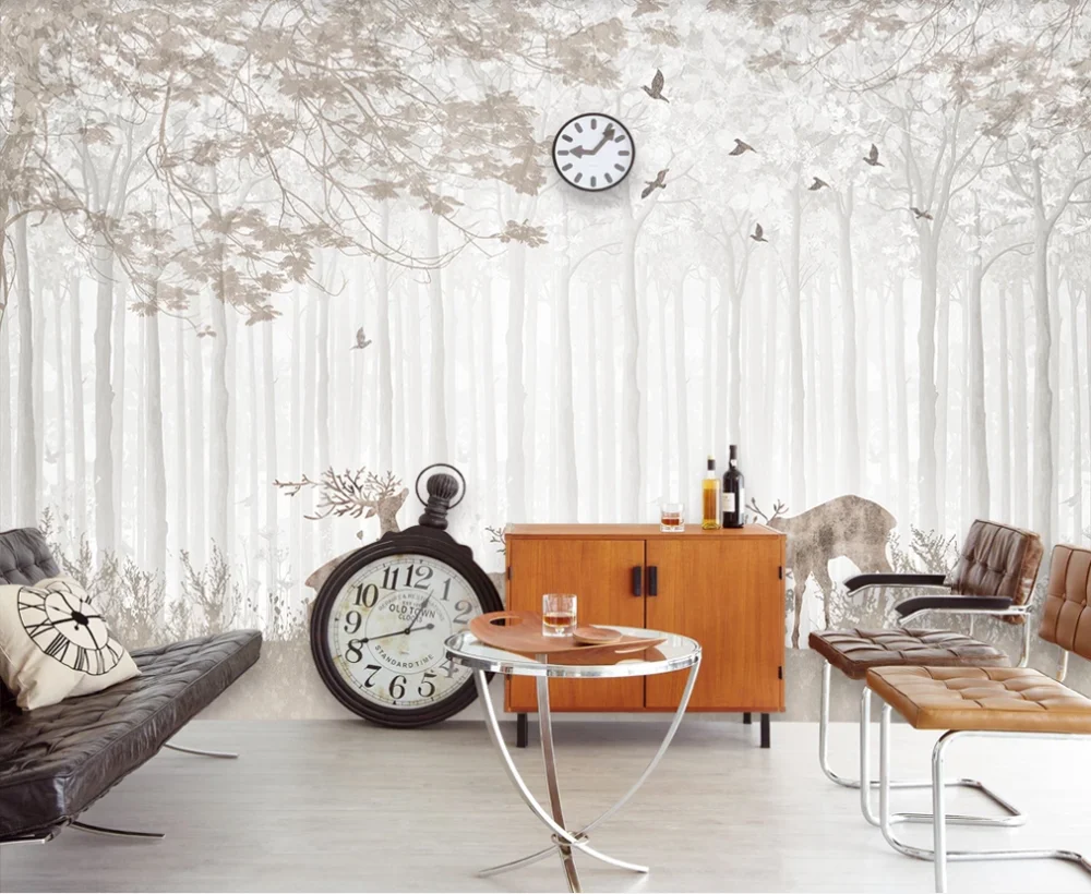 Custom Mural Wallpaper 3D Hand Painted Forest Sika Deer Background Wall