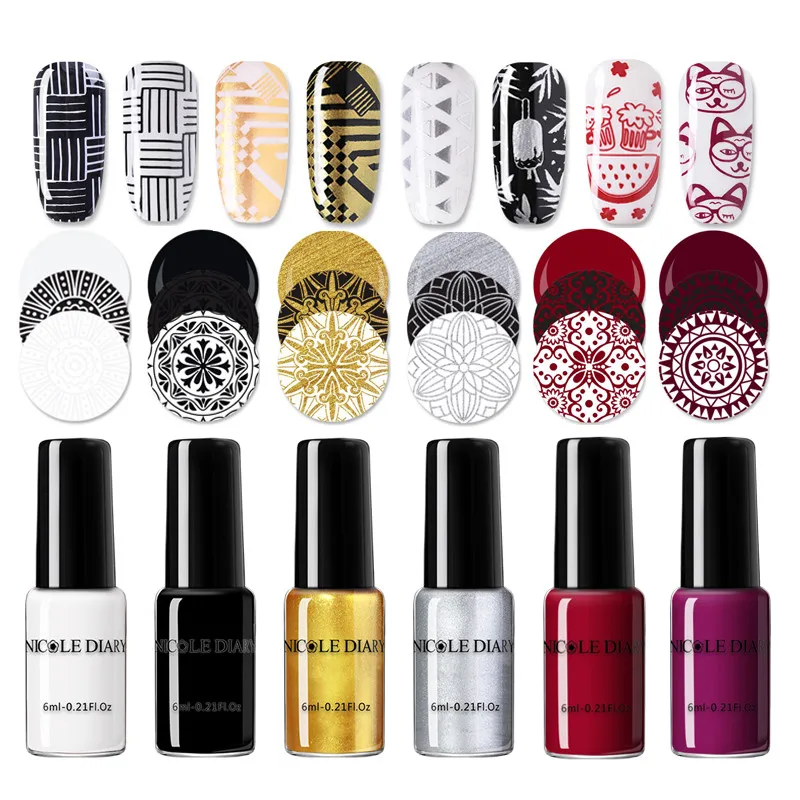 NICOLE DIARY Nail Art Stamping Polish Colorful  Black White Nail Art Plate Printing Polish Varnish Nail Art Decoration