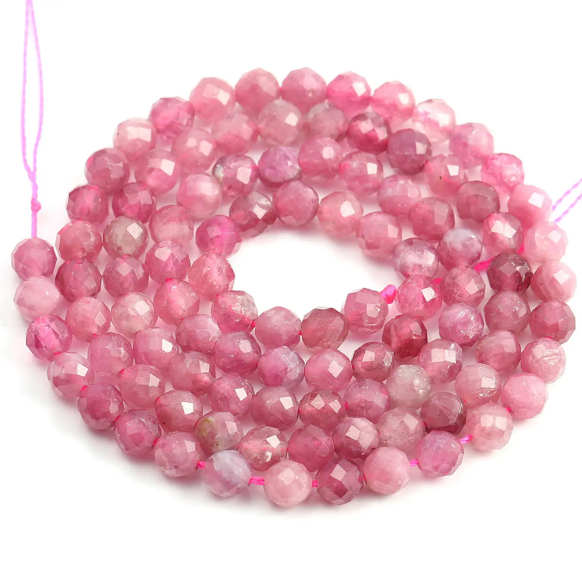 Faceted Rose Tourmaline Beads Natural Stone Quartz Loose Beads for DIY Bracelet Necklace Jewelry Making Size 2 3 4 5mm