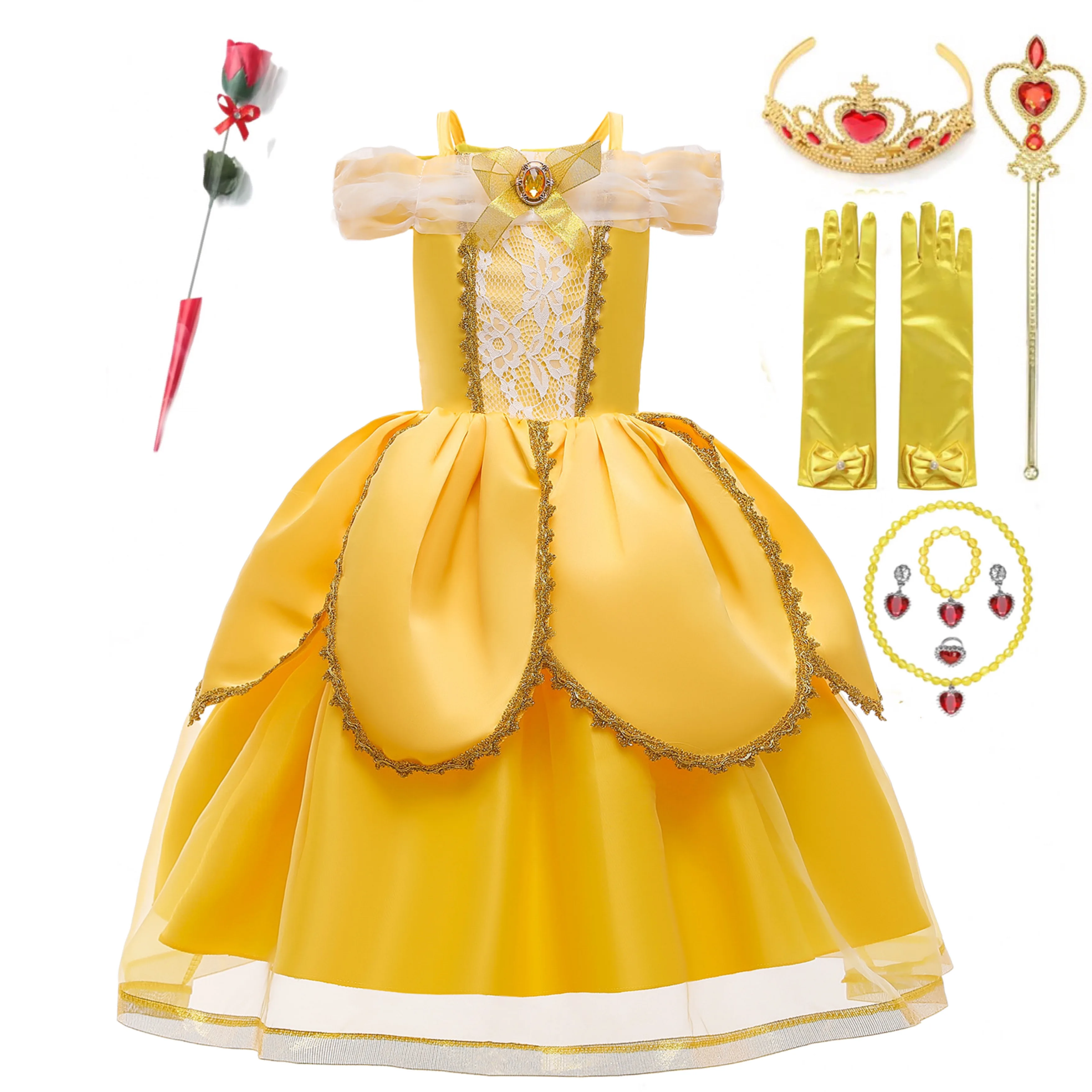 

Belle Dress Girl Princess Dresses Kids Summer Cosplay Costume Birthday Halloween Party Children Beauty and the Beast Clothing