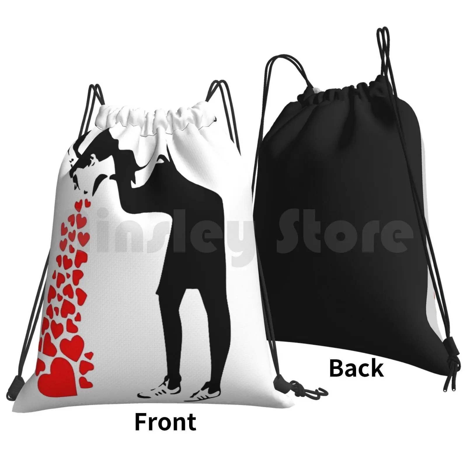 Banksy-Lovesick Backpack Drawstring Bag Riding Climbing Gym Bag Banksy Lovesick Love Up Heart Hearts Heart Vomit Vomit