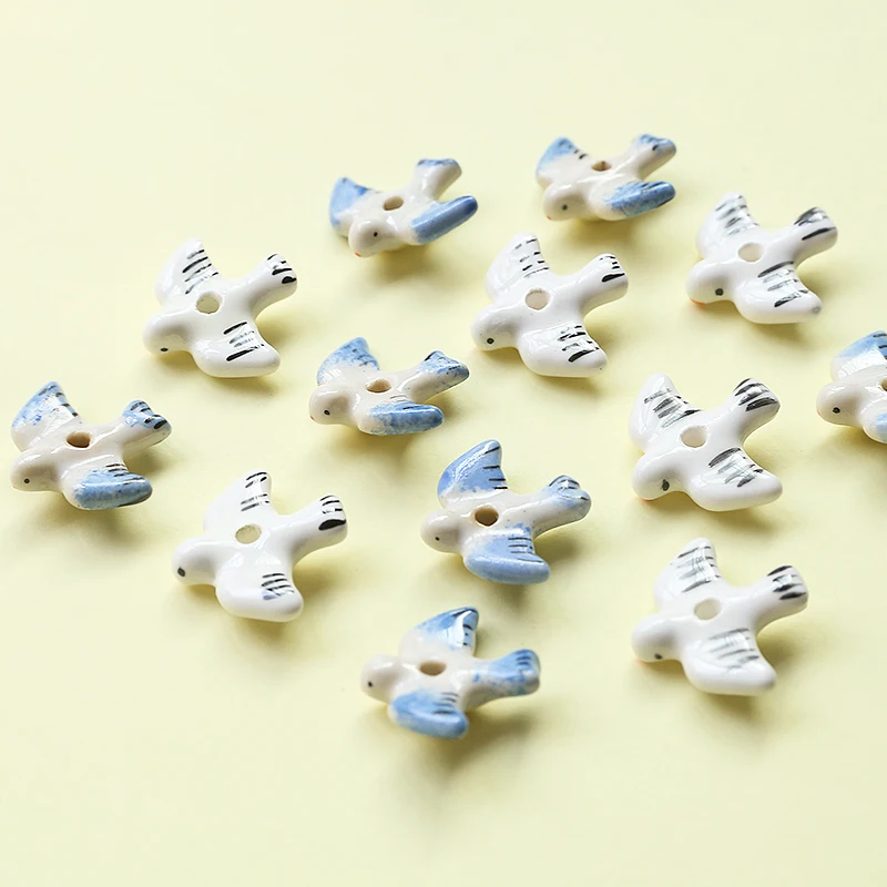 5pcs Hand Painted Swallow Ceramic Bead 23X20mm Loose Spacer Blue White Bird Animal Bead For Jewelry Making DIY Bracelet Earring