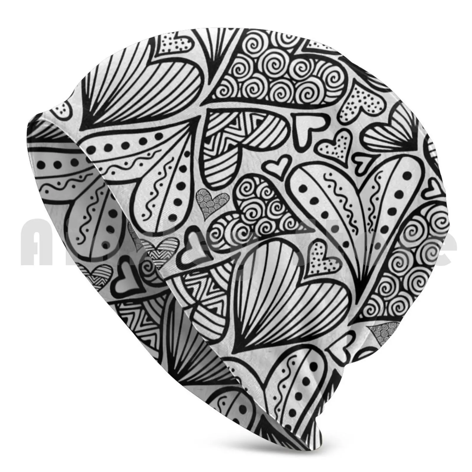 Zentangle Inspired Art Heart Beanies Pullover Cap Comfortable Zentangle Inspired Art Meditative Art Zentangle Heart