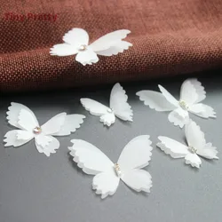 20PCS White  Butterfly Appliques 45mm Cutouts Organza Butterflies for Wedding Party Decoration, Bridal Hair Pins