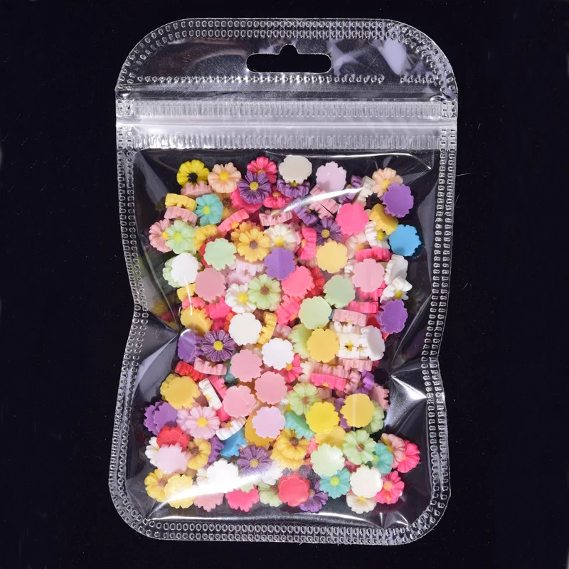 100Pcs/bag Daisy Flower Resin Nail Rhinestones DIY Nail Charms Nail Studs For Nail Art Decor Rhinestone Drops Manicure Tip ZCF