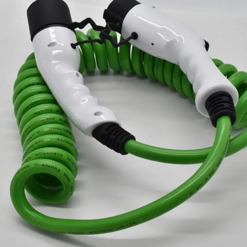 Charging Spring Cable 32A 16A Electric Vehicle Charger Station Type 2 Coiled Cord Female To Male Plug