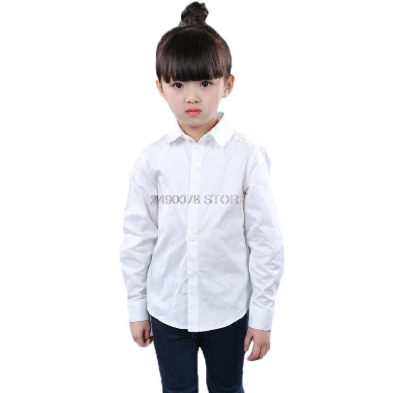 Boys Girls Formal Dress Shirt Brand Fashion Long Sleeve White Shirt for Big Boys School Children Performance Clothing Blouse