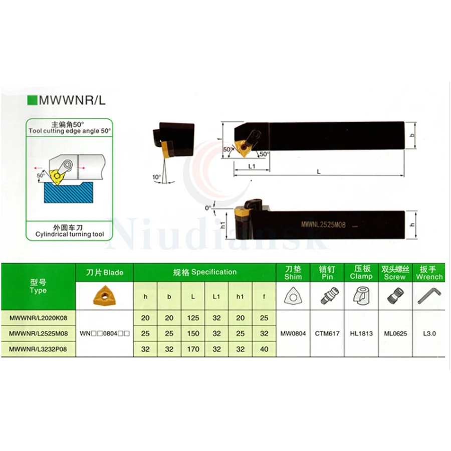 MWWNR2020K08 MWWNR2525M08 Snijden Invoeren Hoek 50 ° Samengestelde Externe Perzik-Vormige Cnc Draaibank Draaien Arbor Gefreesd Klem Gereedschap