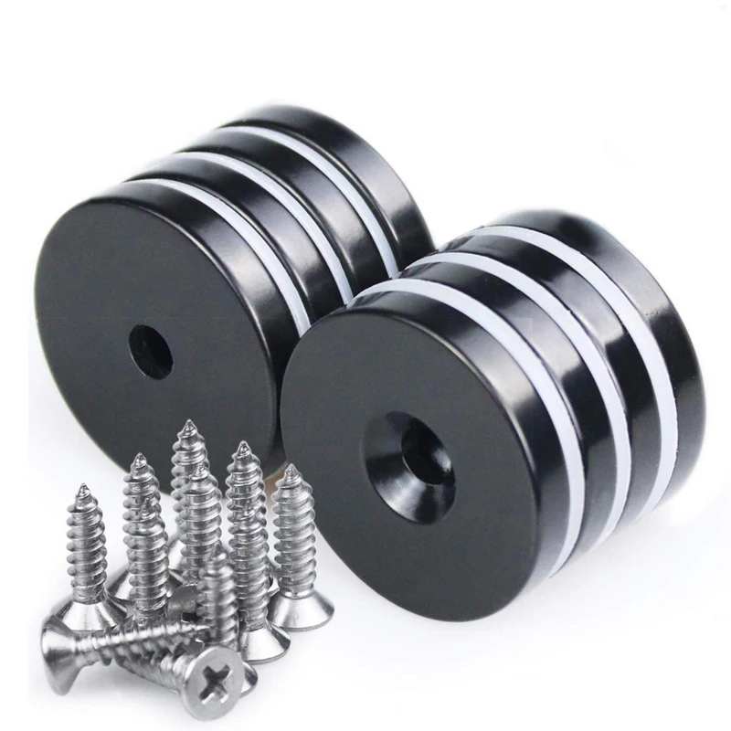 4/8Pcs D32mm Black Epoxy Coated Neodymium Disc Countersunk Hole Magnets. Strong Permanent Rare Earth Magnets with Screws