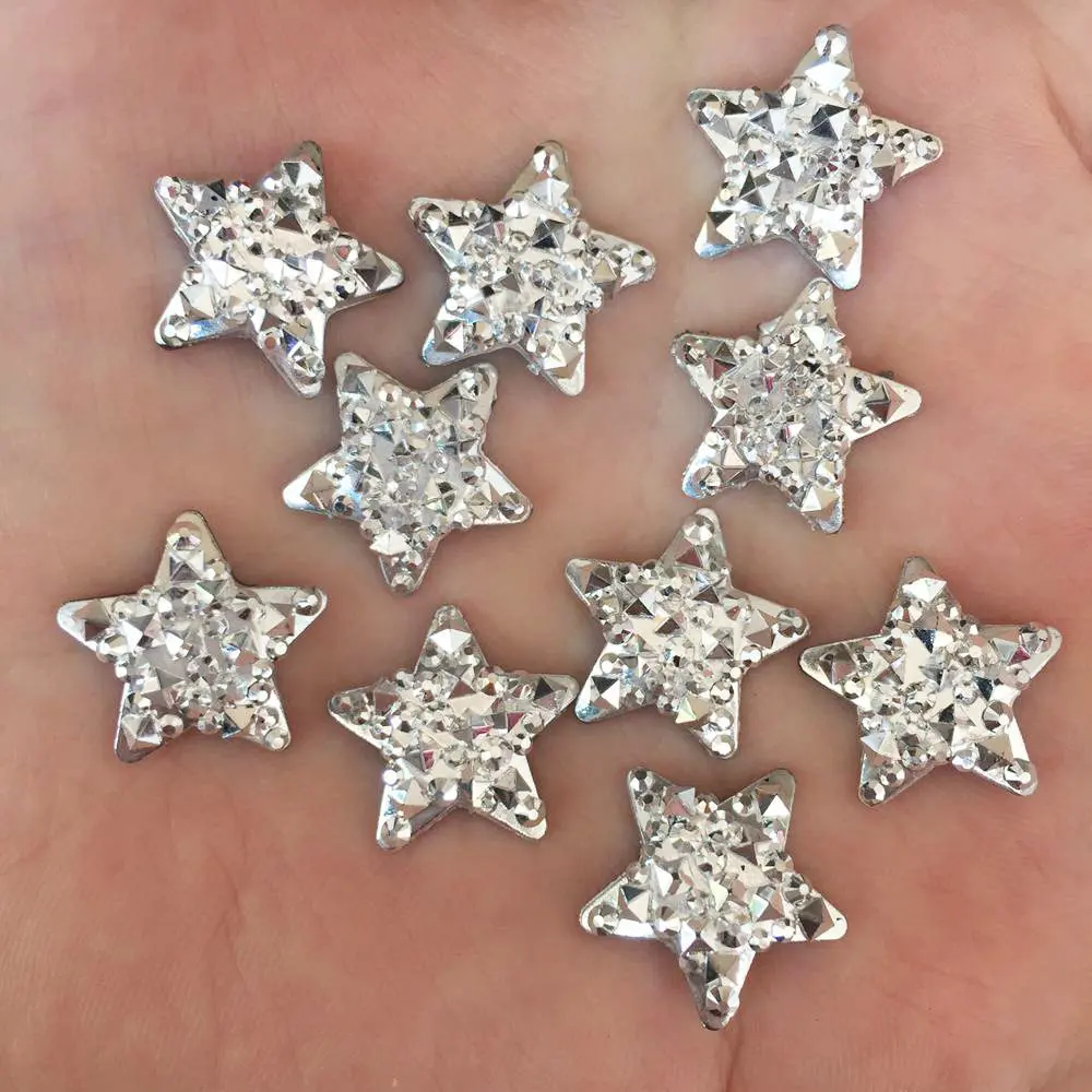 New 50PCS 16mm Resin Silver Star Flatback Rhinestone Scrapbook Wedding Buttons Applique Crafts F216