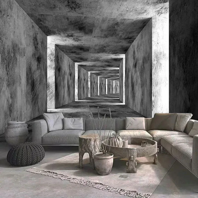 Photo Wallpaper 3D Stereo Grey Cement Wall Space Corridor Murals Living Room Restaurant Cafe Wall Painting Papel De Parede 3D