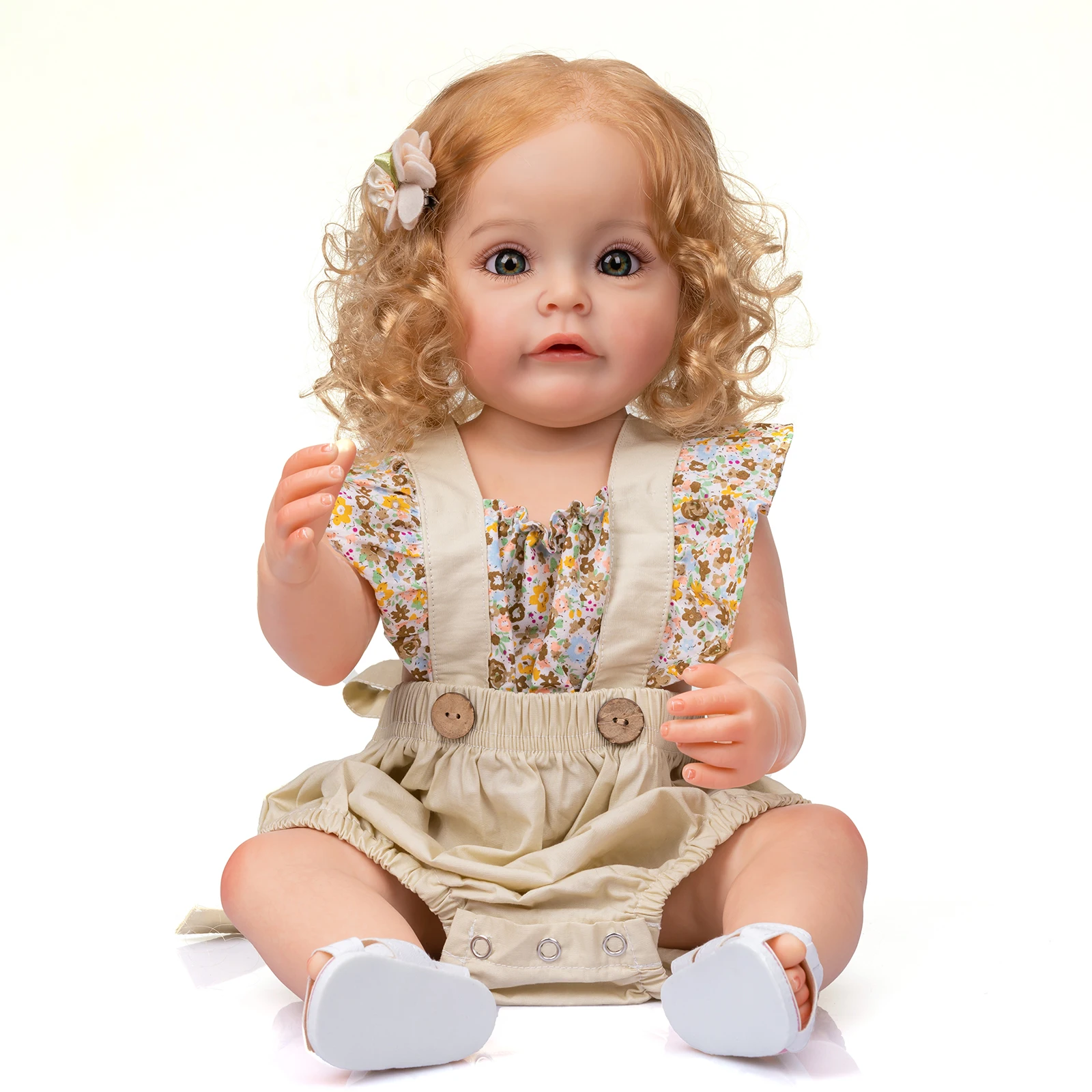 

Bebes 55CM FUll body Silicone Reborn Toddler Girl Princess Sue-Sue Hand-detailed Paiting Rooted Hair waterproof Toy for Girls