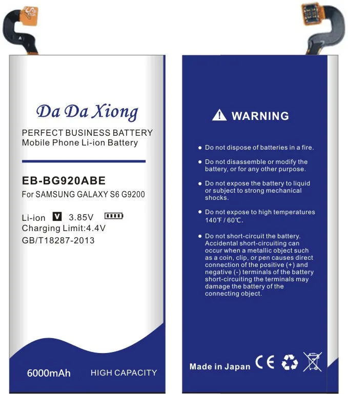 Battery 6200mAh EB-BG920ABE Li-ion Phone For Samsung Galaxy S6 G9200 G920f G920i G920A G920S G920L G920K G925S