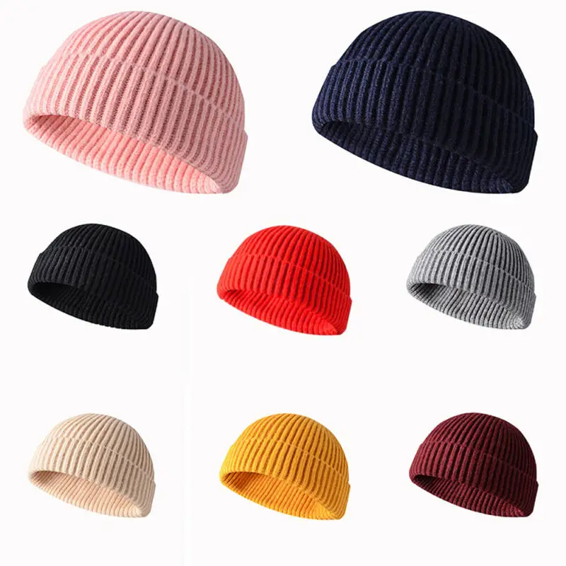 Fashion Knitted Hats Skullcap Men Beanie Hat Winter Retro Brimless Baggy Melon Cap Hip Hop Fisherman Beanies Hats Streetwear