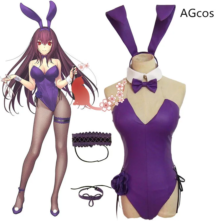 

AGCOS FGO Fate Scathach Bartender Bunny Girl Cosplay Costume Woman Sexy Jumpsuits Costumes