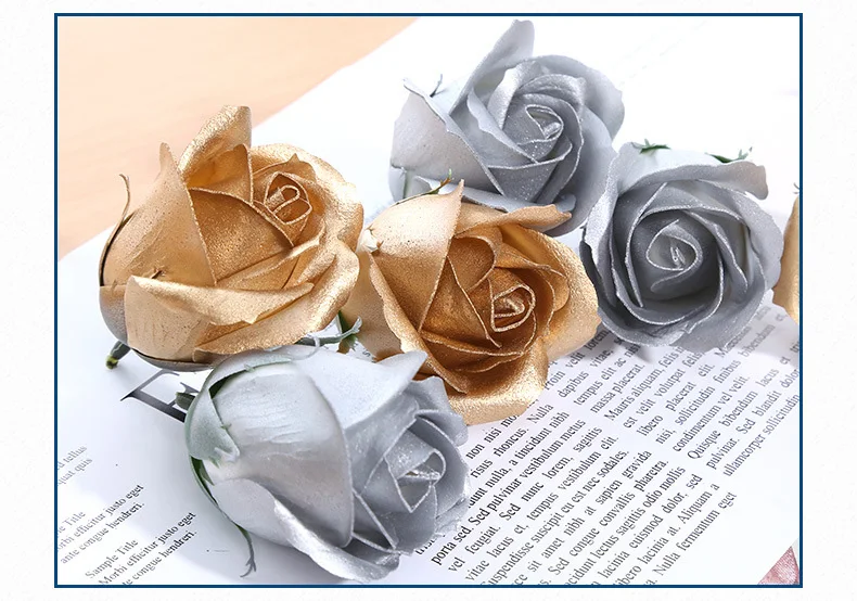 50 Stück Goldene Seifenblumen Rosenblüten DIY Geschenkbox Dekoration Valentinstag Geschenk Hochzeitsstrauß Rosen Künstliche Blumen – Detail 12