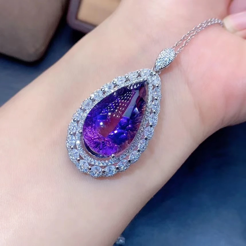 KJJEAXCMY Fine Jewelry 925 Sterling Silver inlaid gemstone Amethyst Female Miss Woman Pendant Necklace classic hot selling