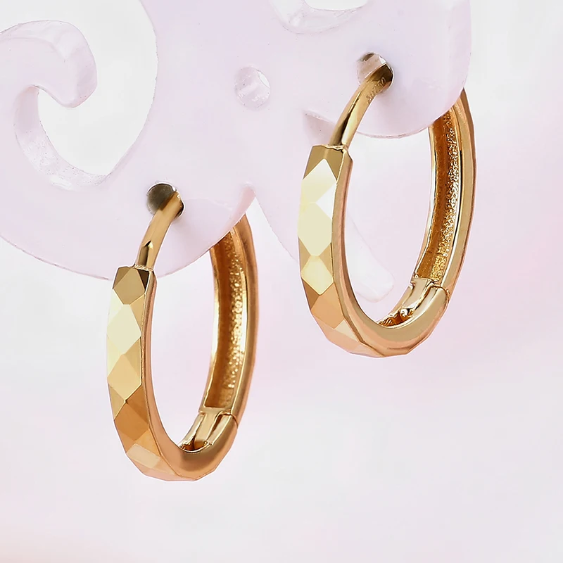 Pure 18K Yellow Gold Earrings Women AU750 Gold Geometry Hoop Earrings