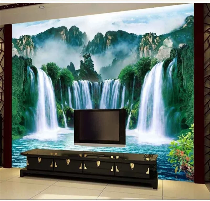 xuesu Customized 8d photo wall flowing water making money landscape living room TV background wall paper mural