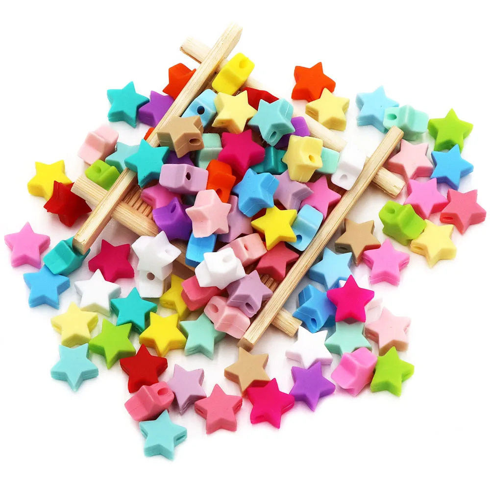 Joepada 30Pc Star Love Heart Shape Teething Silicone Beads For Baby Teething Necklace Accessories Food Grade Teether toy