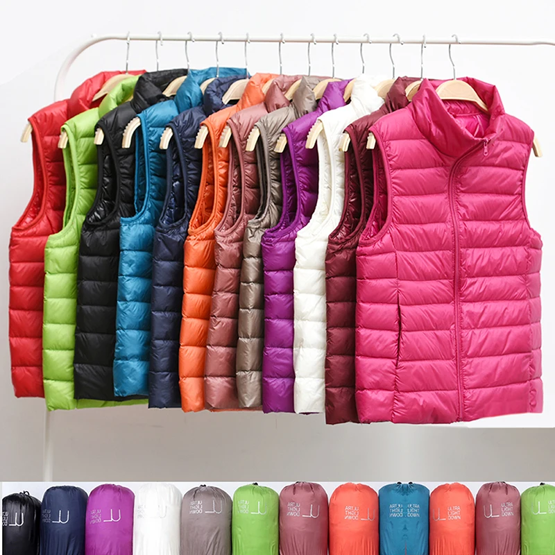 New Women Sleeveless Women\'s Ultra Light Down Vests Slim Jacket Girl Gilet Lightweight Windproof Warm Waistcoat Portable