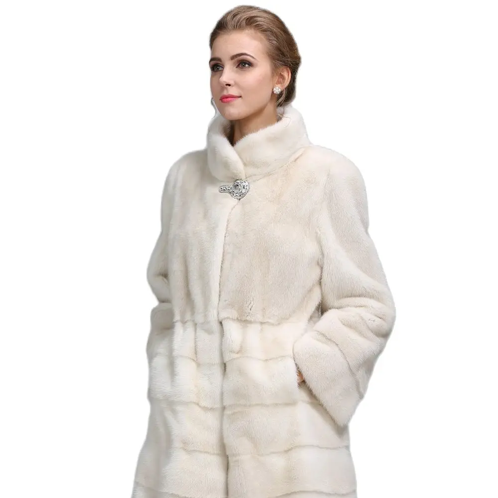 Demure Creamy White Real Fur Coat Ladies Modest Overcoat Mink Fur Fabulous Clothes