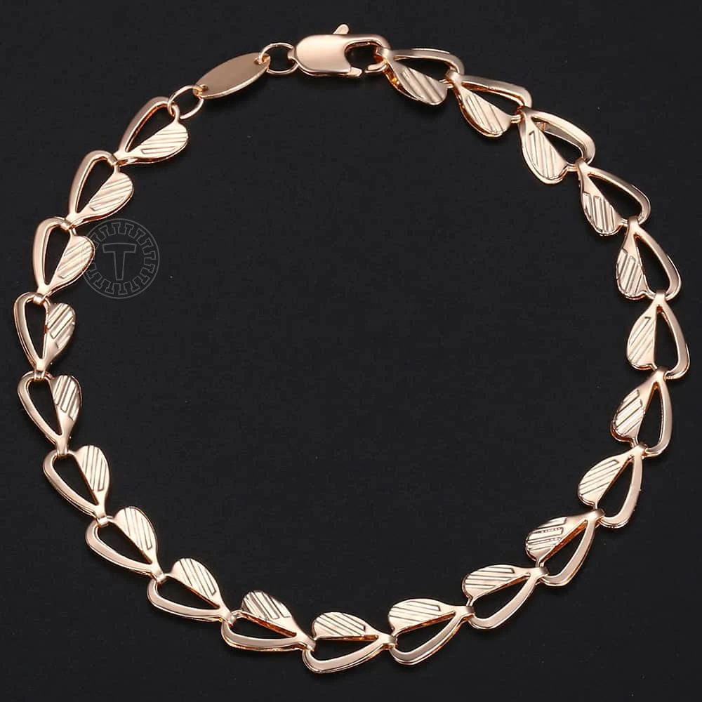 Trendsmax 585 Rose Gold Color Bracelet for Women Heart Link Chain Link Bracelet Fashion Gifts for Women Gifrls 6mm 18.5cm GB424