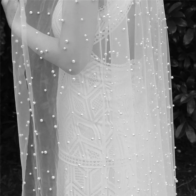 Voile de mariée, Long de perles, monocouche, 3 mètres, sans peigne, 300cm, accessoires de mariage