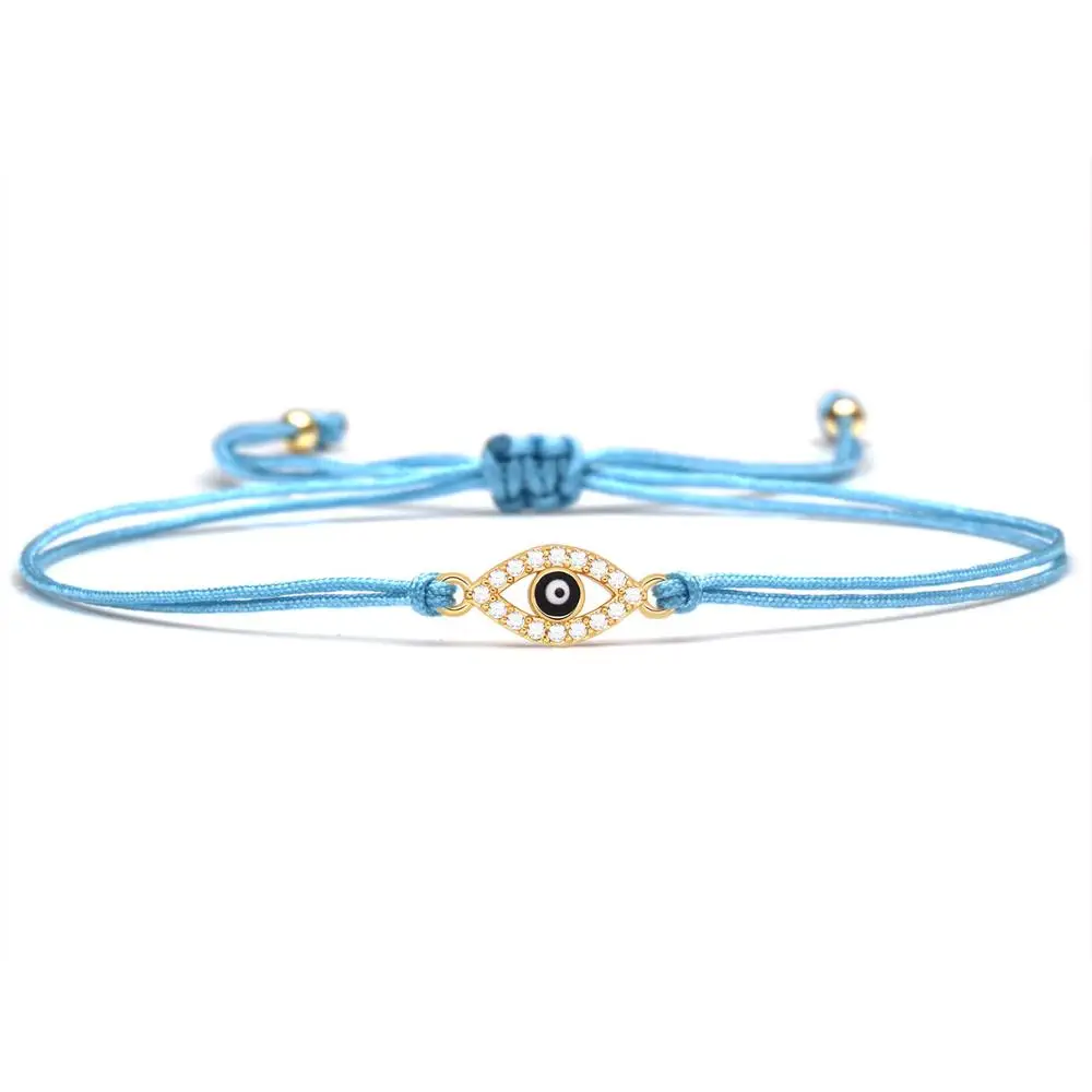 AAA White Cubic Zirconia Black Evil Eye Charm Bracelet Women Girl Small Elegant Copper CZ Luck Eye Red String Chain Jewelry Gift
