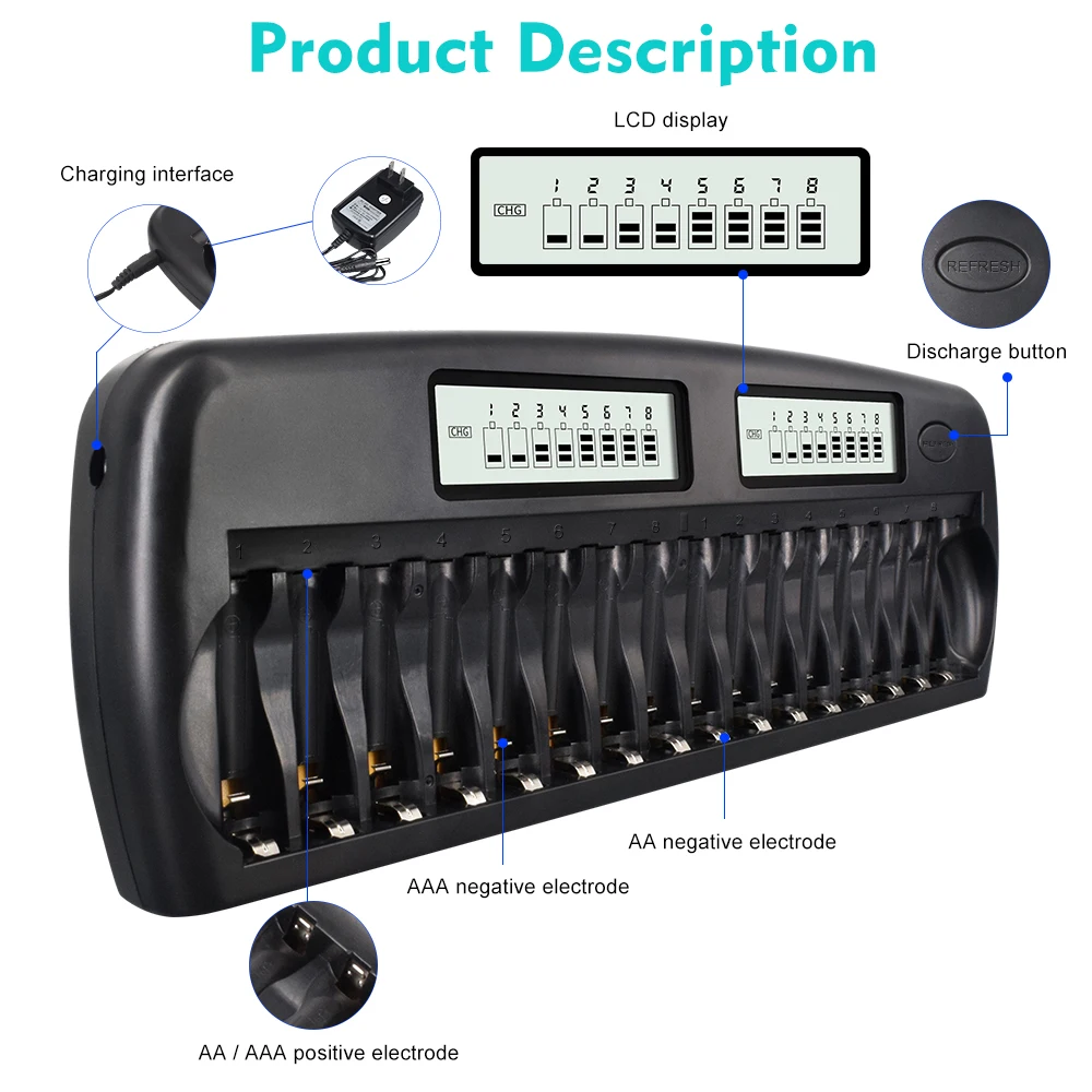 PALO 4-48 slots AA AAA battery charger LCD display smart fast charger for 1.2V AA AAA Ni-MH Ni-CD rechargeable batteries