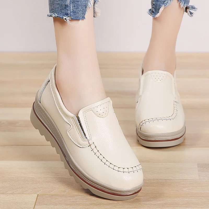 Autumn Women Flats Shoes Platform Sneakers Moccasins Casual Shoes Women Creepers Slip On Flats Genuine Leather Ladies Loafers