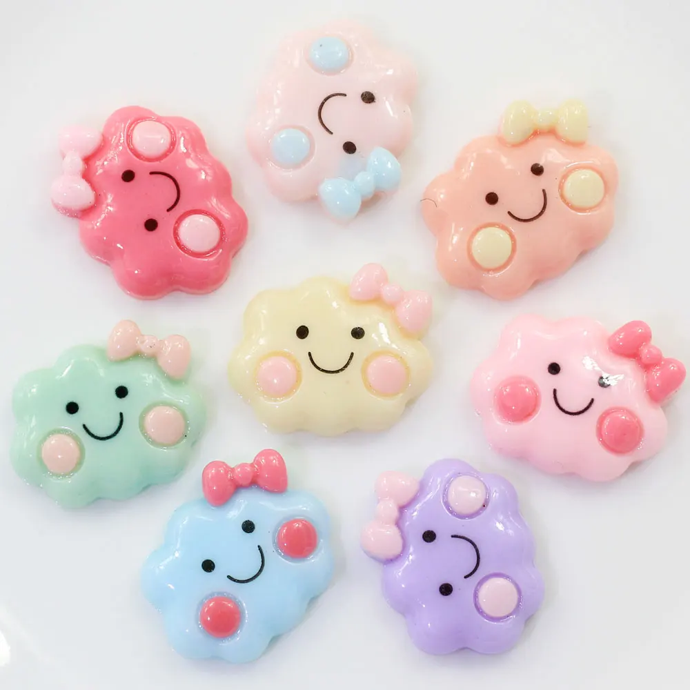 

100/50pcs Colorful Kawaii Flatback Resin Cloud With Smile Knot DIY Resin Cabochons Accessories For Hair Bow Center