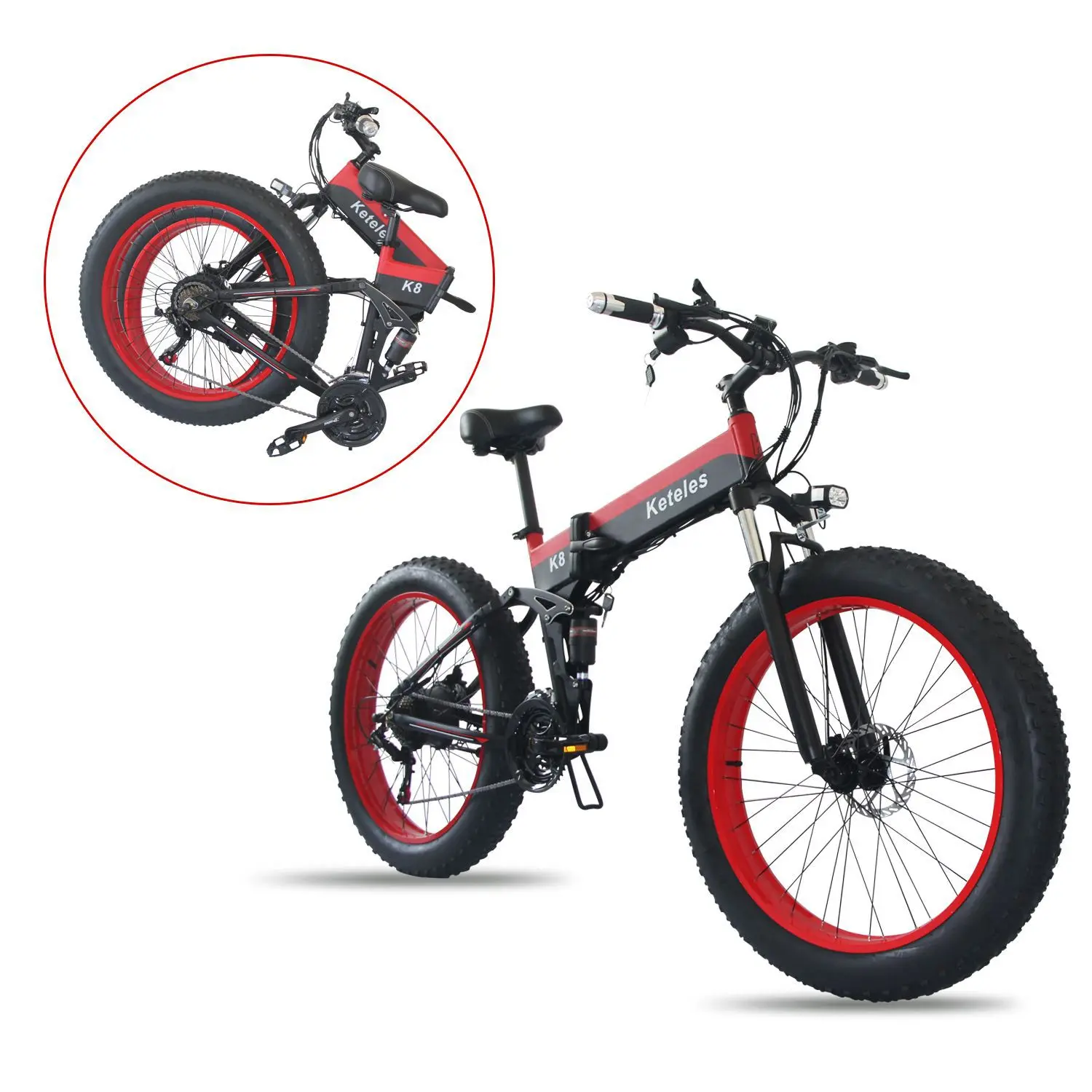 4.0 Fat Tire 26 Inch Power Mountain Bike Full Shock Absorber Front And Rear Shock Absorber Folding Electric Bicycle