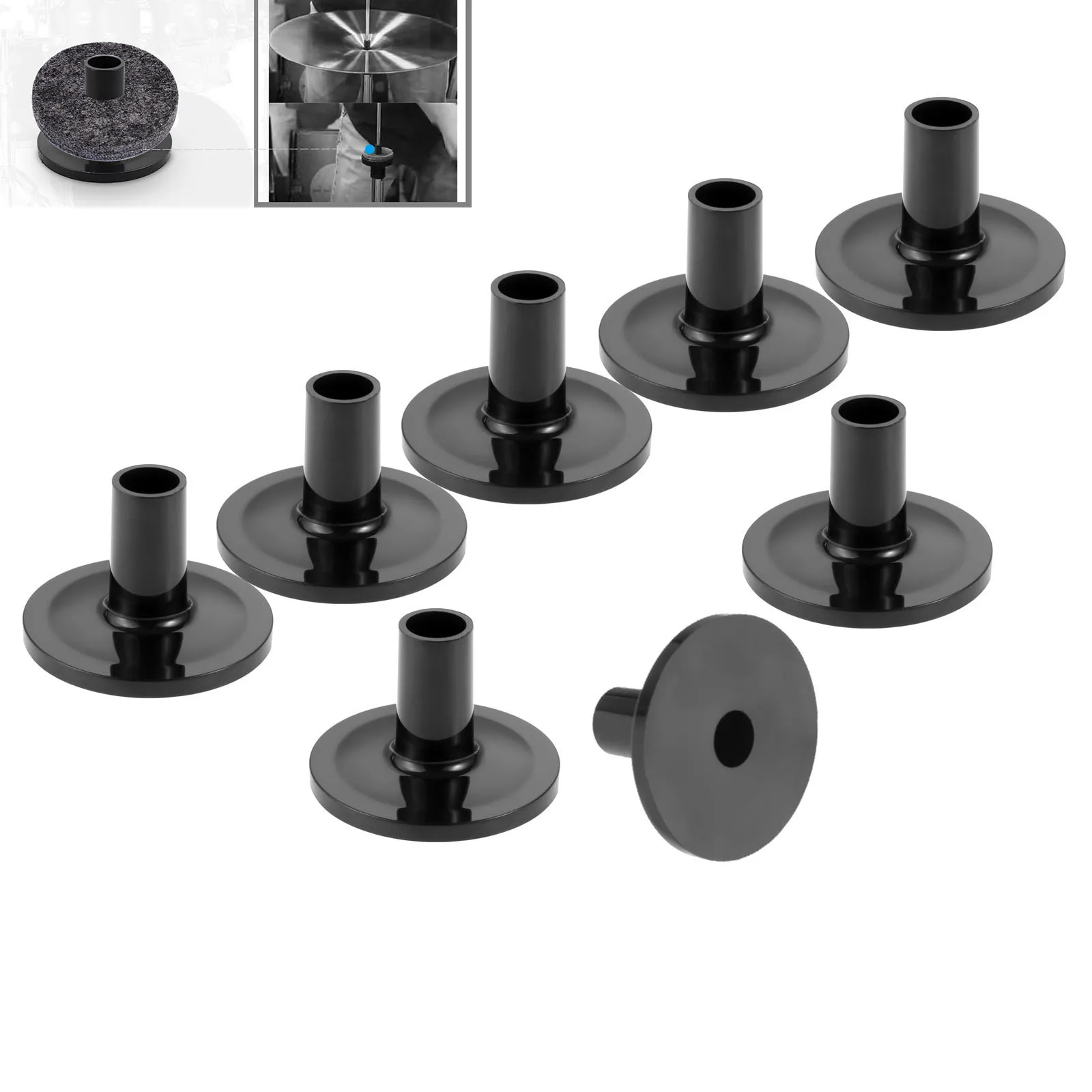 8Pcs Plastic Long Tapered Cymbal Sleeves Drum Cymbal Stand Sleeves with Base Replacement for Shelf Drum Hi-Hat Felt Sleeve Kit