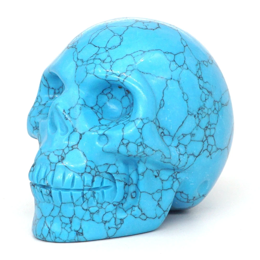 

3" Skull Statue Blue Turquoise Crystal Carved Reiki Healing Stone Figurine Crafts Home Room Decoration Halloween Gift