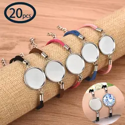 20pcs 가죽 팔찌 공백 트레이 맞는 20/25mm 유리 카보 숑 DIY 팔찌 커넥터 설정 만들기 베젤 트레이 쥬얼리 결과
