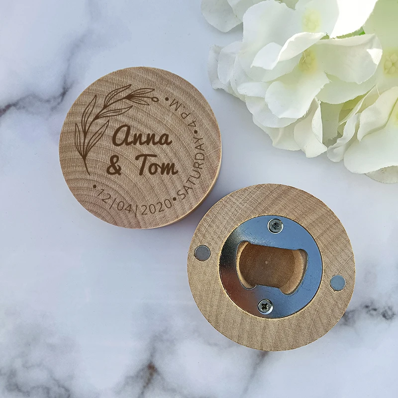 Custom Engraved Round Wooden Beer Bottle Opener with Magnet Wooden Refrigerator Magnet Bottle Opener for Kitchen Gathering Party