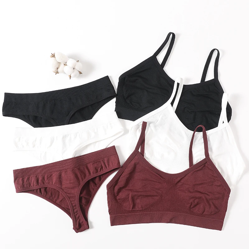 Conjunto de sutiã sem costura feminino, calcinha, top de algodão, cintura baixa, roupa íntima, lingerie ativa macia, top curto fitness