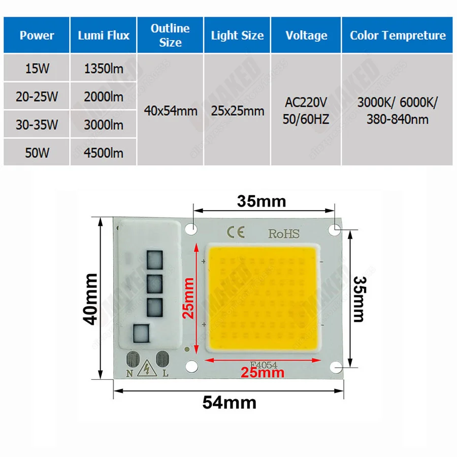 10W 30W 40x54m LED COB Lamp Integrated High Power Light AC220V Lamps With Smart IC Driver Spotlight White / Warm White LED Light