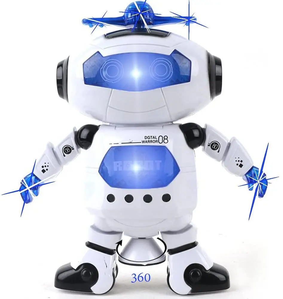 Jouets robots électroniques avec musique et lumières clignotantes colorées, robot qui marche et chante, rotation du corps, cadeau