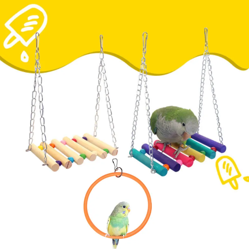 Birds Swing Bar Rings Parrot Swing Rings Standing Bar Hanging Bird Cage Climbing Circle Chew Toys Decoration Small Pet Supplies