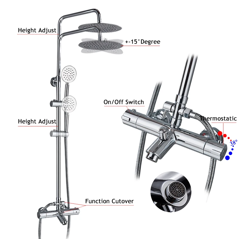 ULGKSD Thermostatic Bathroom Shower Faucet Rainfall Shower Head Thermostatic Shower Kit Dual Handles Wall Mounted Mixer Taps