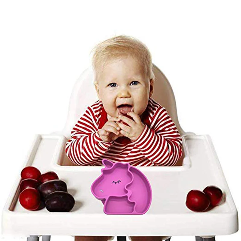 Baby Unicorn Silicone Dish Suction Feeding Plate For Baby Toddlers Non Slip Divided Tableware Plate Feeding Container Placemat