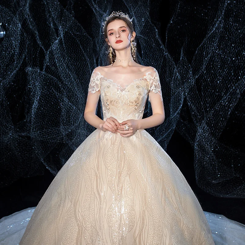 Dell'innamorato di Lusso Del Merletto Del Sequin perle musulmano India abito da sposa Abiti Da Sposa Abiti Da sposa principessa Abito Da Sposa Champagne