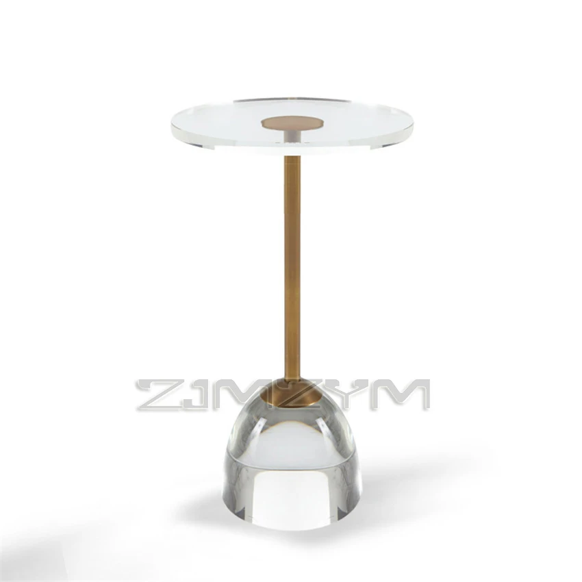 Nordic transparent acrylic coffee table living room creative stainless steel corner table Mini round table sofa bedside table