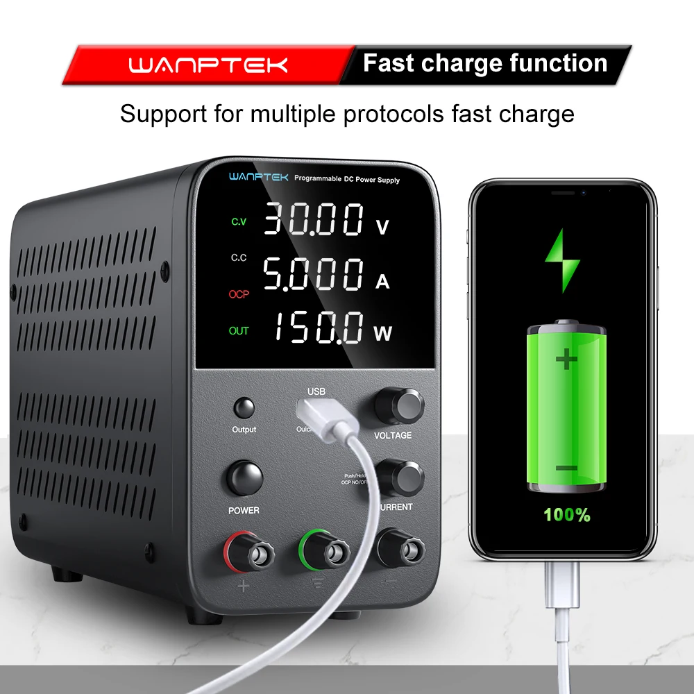 Imagem -02 - Wanptek Fonte de Alimentação dc Programável Wps3010h Bancada de Manutenção de Laboratório 30v 10a Regulador de Corrente de Tensão ac 220v 110v